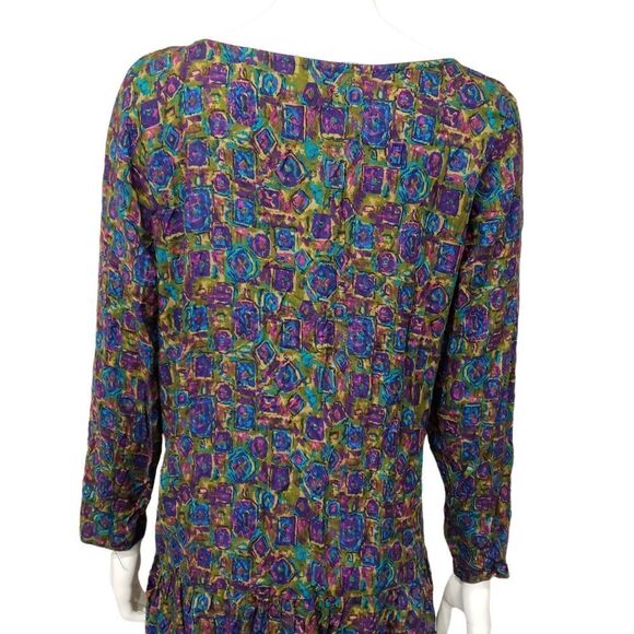 Vintage Betty & Shelia Abstract Warm Tone Peplum Hem Top 80's/90's - Picture 15 of 16